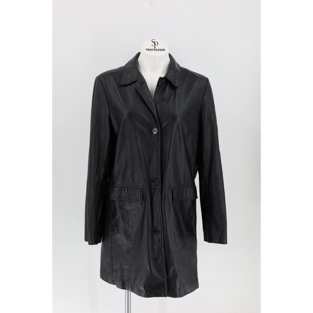 Vintage American Eagle Women Size Large Black Leather Mid-Length Jacket